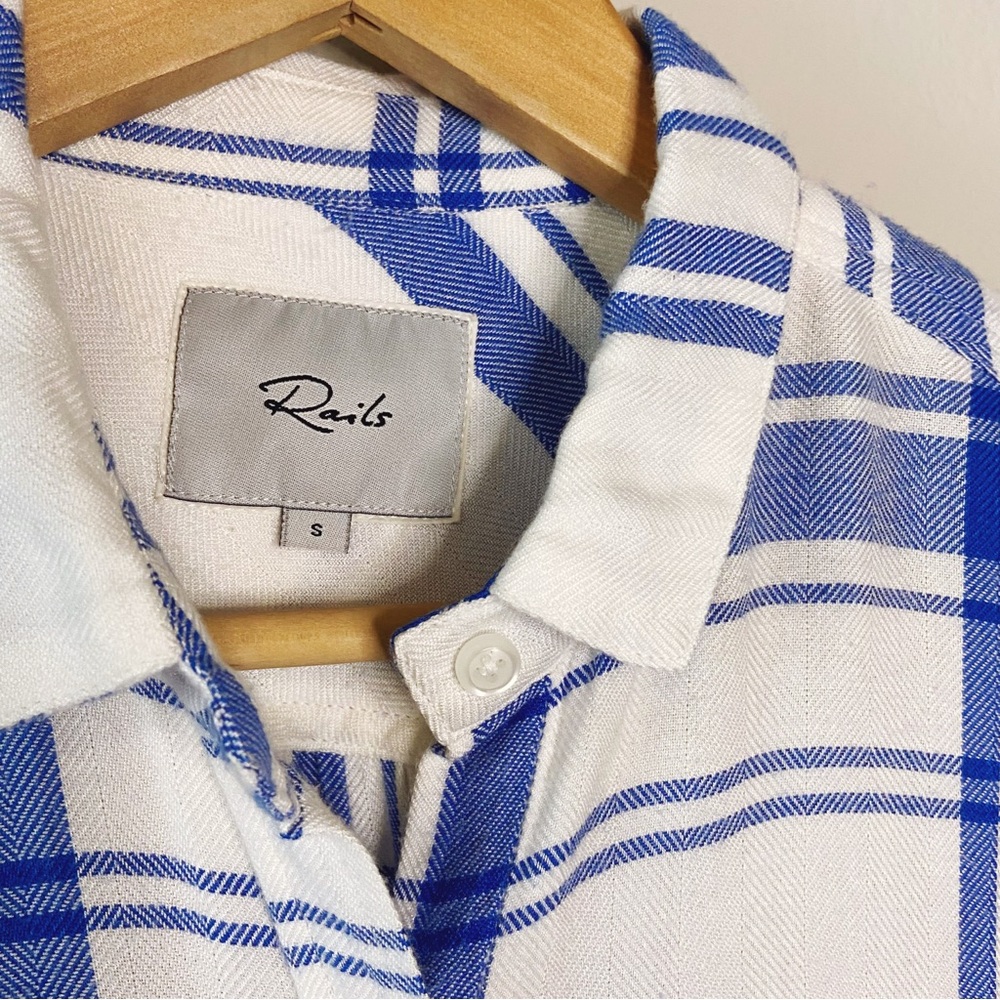 Rails White and Blue Short Sleeve Women's flannel plaid Top, Small, SOFT - Picture 8 of 15
